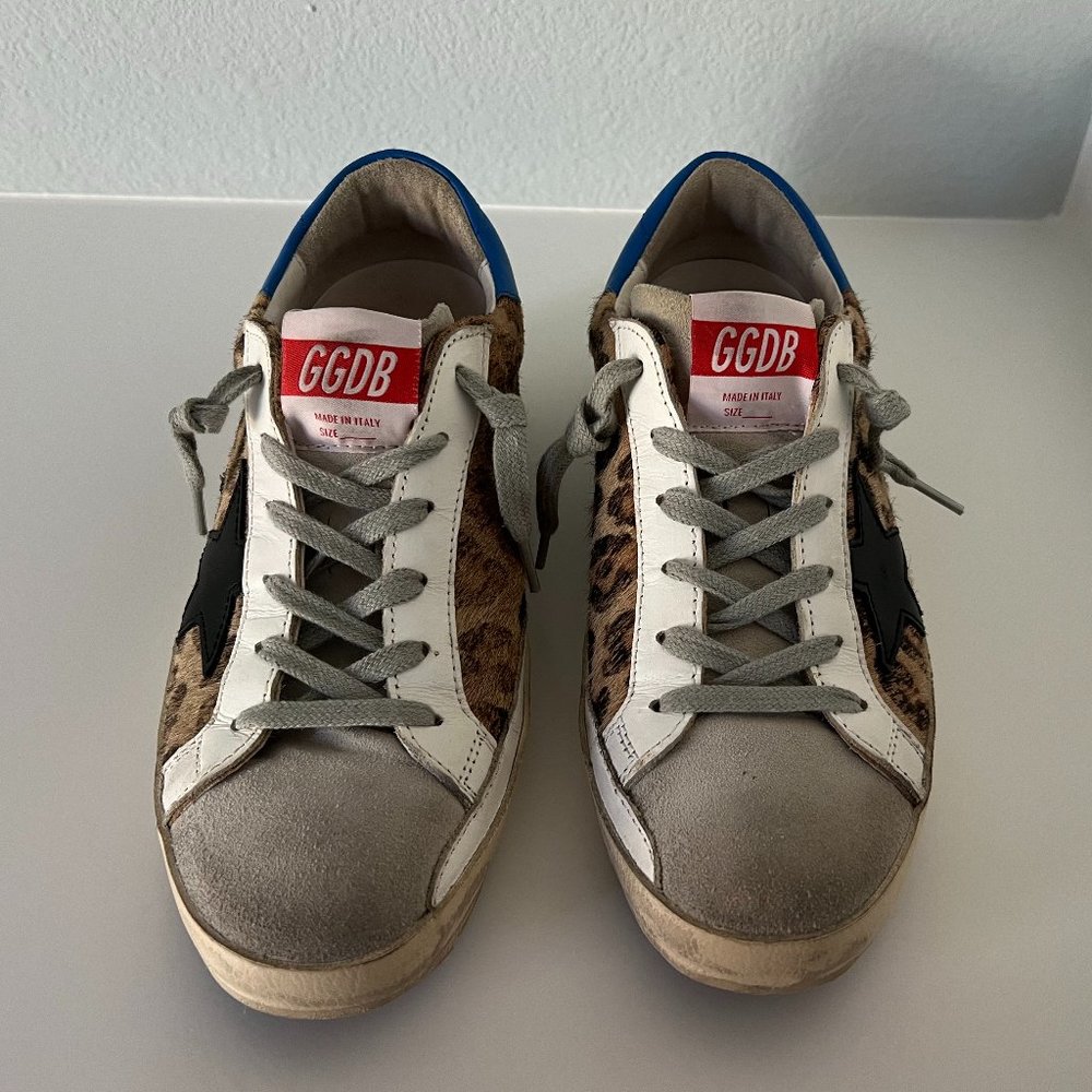 Golden Goose Superstar Leopard Print Sneakers with Blue Heel - Picture 8 of 16